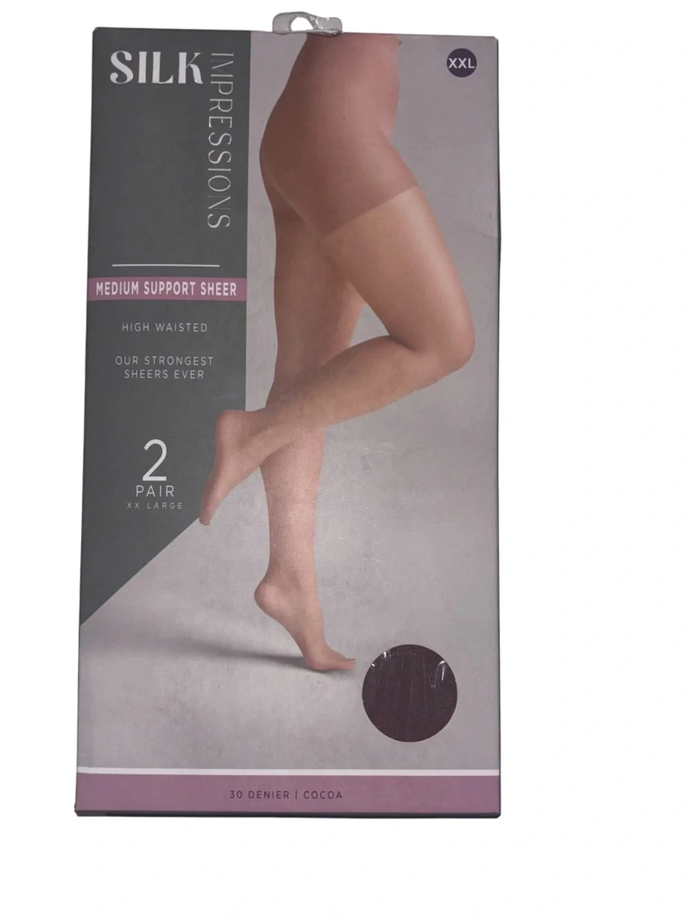 Silk Impressions Women's Medium Support Sheer High Waisted Hosiery Cocoa 2 Pair